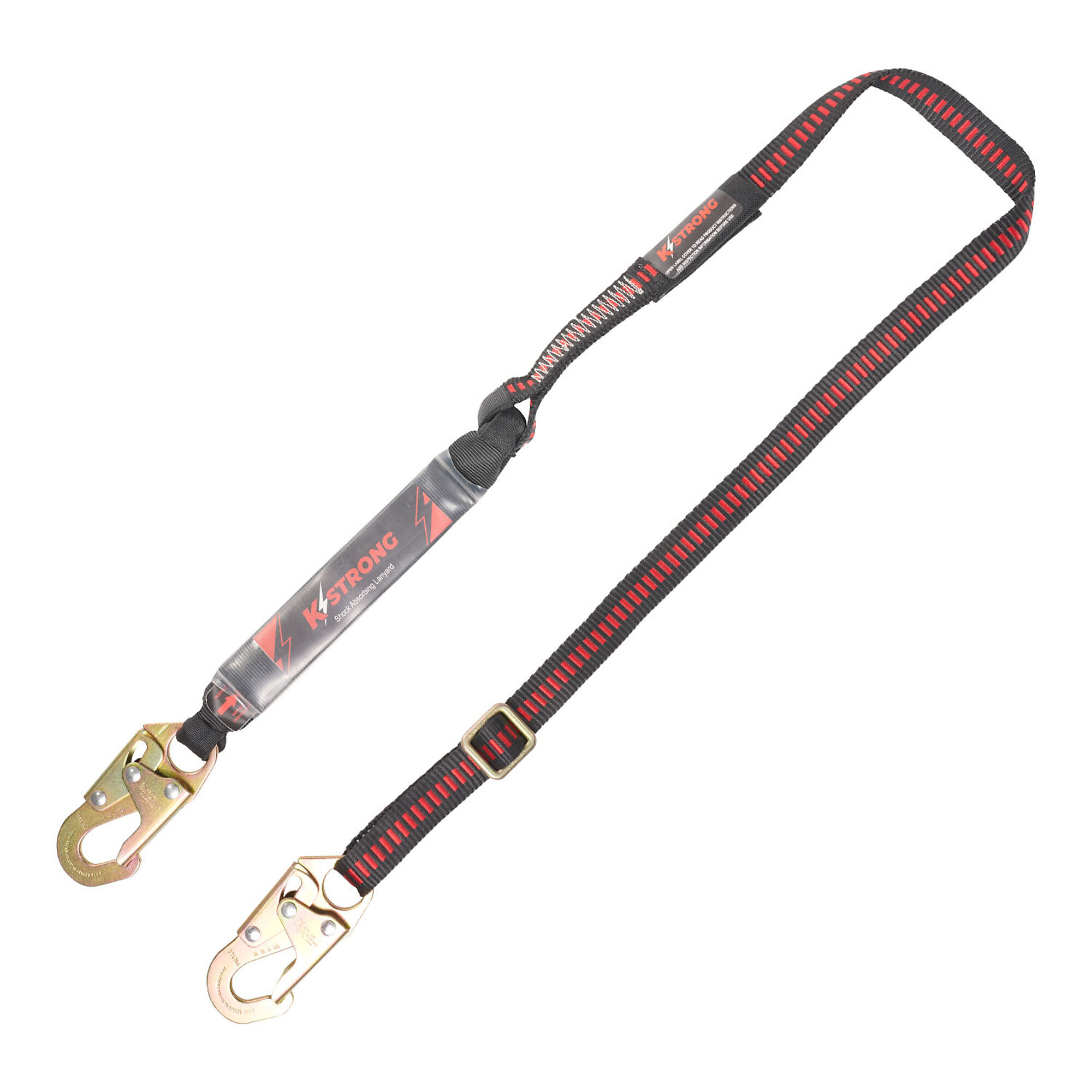 KStrong Adjustable Shock Absorbing Lanyard — 4.5ft. to 6ft., Clear Pack Design, Snap Hooks, Model# UFL201301
